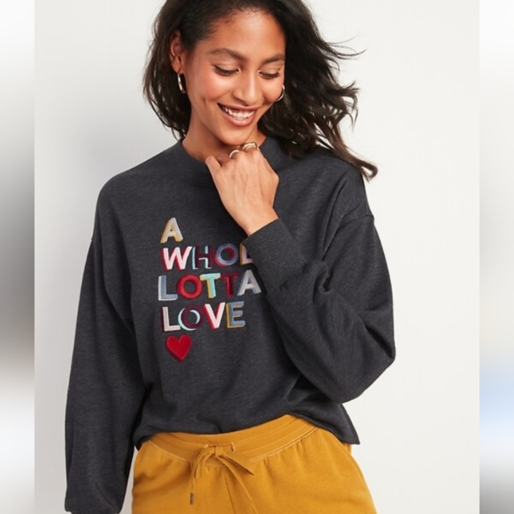Old Navy Dark Gray Sweatshirt with Multicolor Graphic